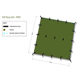 DD 3x3 Pro Tarp in olive green dimensions