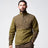 Jack Pyke Rannock Fleece Pullover in dark mustard worn by a model, front view showing the smooth contrast panels, 1/4 zip and zipped chest pocket