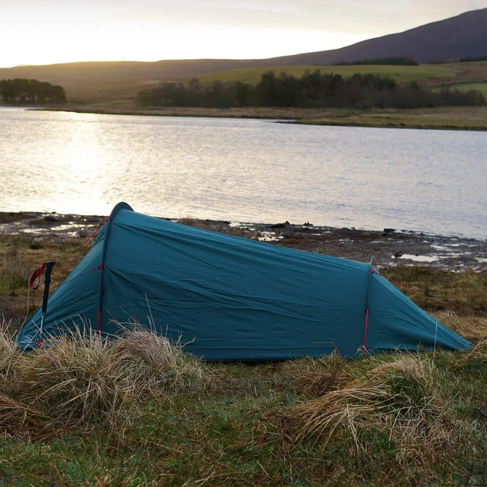 Highlander Respite 2 Person Tunnel Tent Pitched Outdoors from Side | Task Outdoor