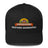 Adventure Before Dementia Trucker Cap in Black, front view of the embroidered campervan badge