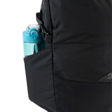 Highlander Roam Backpack 28L in black side bottle holder from the front on white background