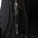 Highlander Roam Backpack 28L in black close up of the pen holder on white background