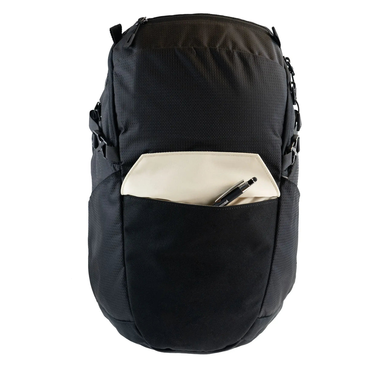 Highlander Roam Backpack 28L in black front exterior flap pocket on white background