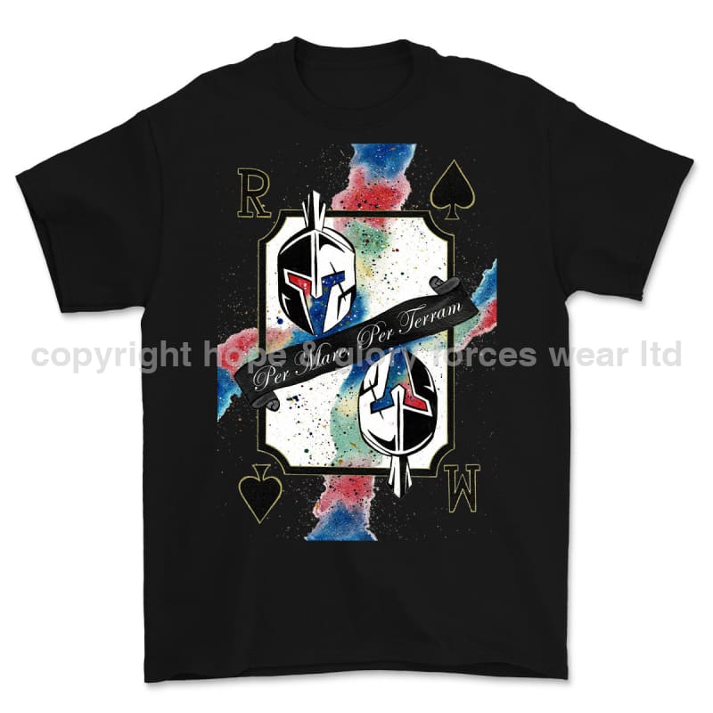 Royal Marines Sparta Playing Card Art Front Printed T-Shirt - Black