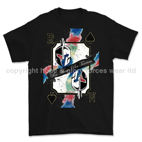 Royal Marines Sparta Playing Card Art Front Printed T-Shirt - Black