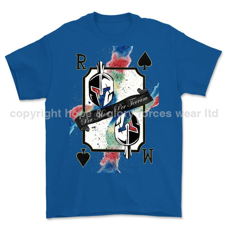 Royal Marines Sparta Playing Card Art Front Printed T-Shirt - Blue