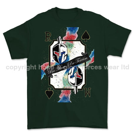 Royal Marines Sparta Playing Card Art Front Printed T-Shirt - Commando Green