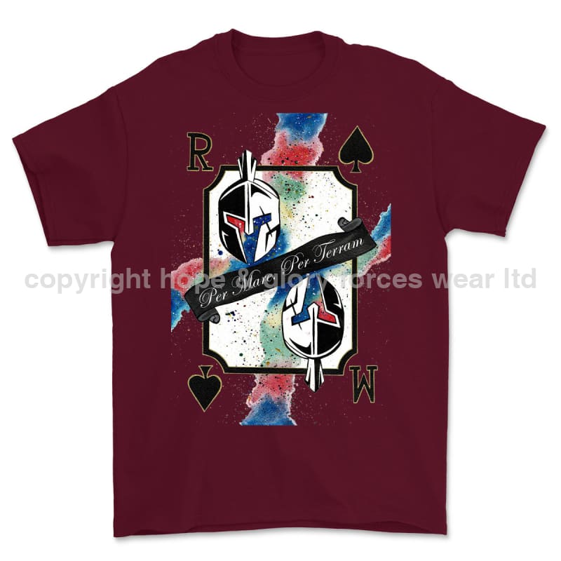 Royal Marines Sparta Playing Card Art Front Printed T-Shirt - Maroon