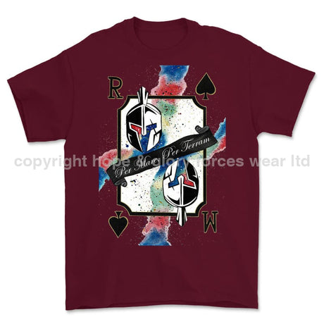 Royal Marines Sparta Playing Card Art Front Printed T-Shirt - Maroon