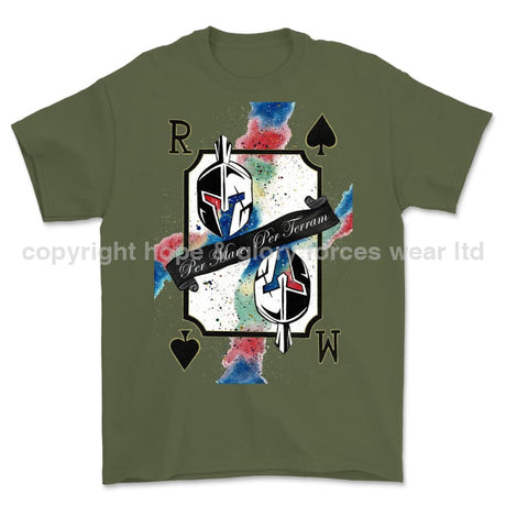 Royal Marines Sparta Playing Card Art Front Printed T-Shirt - Military Green/Olive