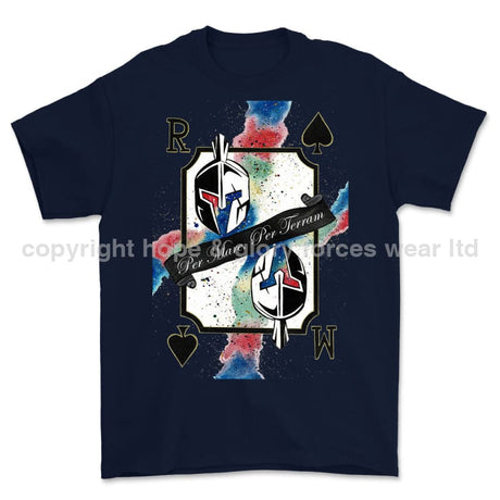 Royal Marines Sparta Playing Card Art Front Printed T-Shirt - Navy Blue