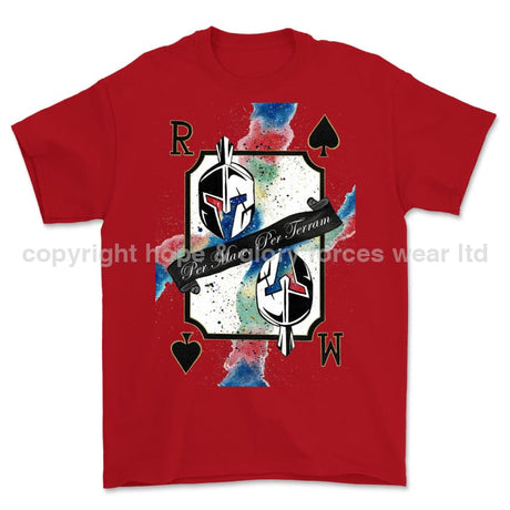 Royal Marines Sparta Playing Card Art Front Printed T-Shirt - Red