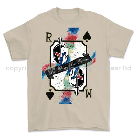 Royal Marines Sparta Playing Card Art Front Printed T-Shirt - Sand