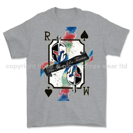 Royal Marines Sparta Playing Card Art Front Printed T-Shirt - Sports Grey