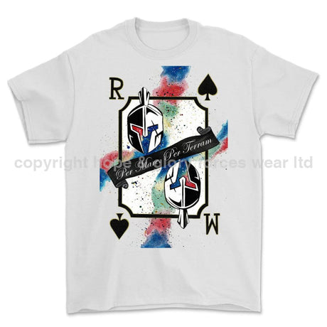 Royal Marines Sparta Playing Card Art Front Printed T-Shirt - White