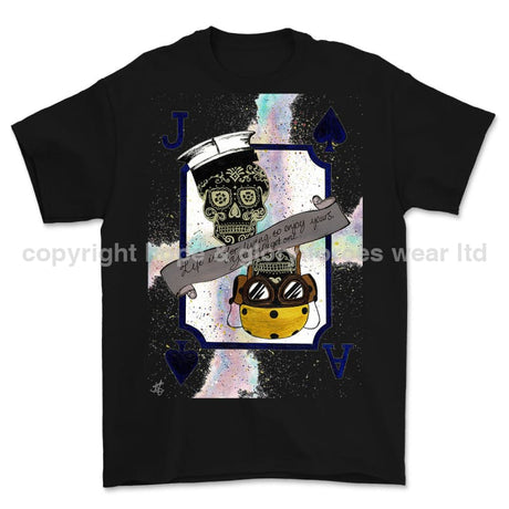 Royal Navy Aircraft Handler Playing Card Art Front Printed T-Shirt - Black