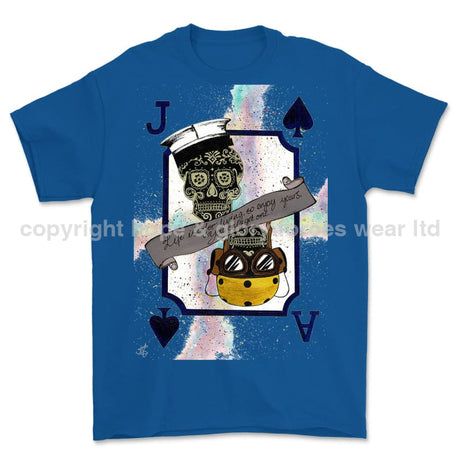 Royal Navy Aircraft Handler Playing Card Art Front Printed T-Shirt - Blue (alternate view)