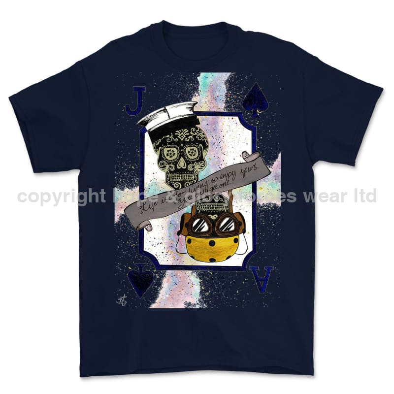 Royal Navy Aircraft Handler Playing Card Art Front Printed T-Shirt - Blue