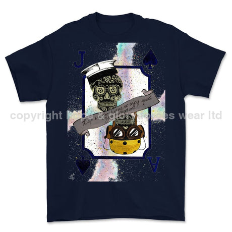 Royal Navy Aircraft Handler Playing Card Art Front Printed T-Shirt - Blue