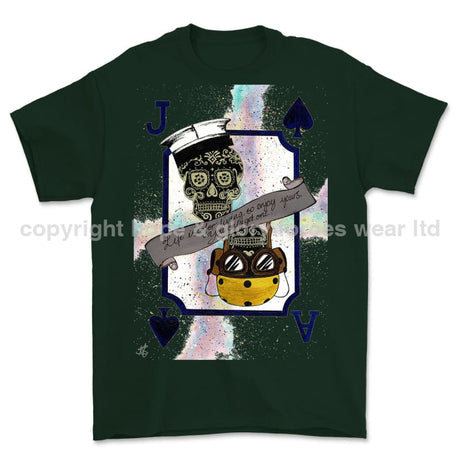 Royal Navy Aircraft Handler Playing Card Art Front Printed T-Shirt - Commando Green