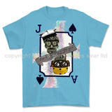 Royal Navy Aircraft Handler Playing Card Art Front Printed T-Shirt - Light Blue