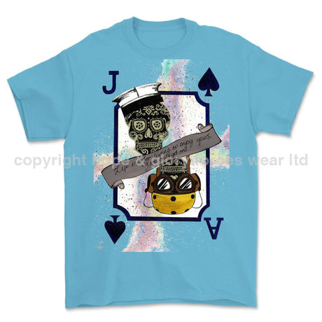 Royal Navy Aircraft Handler Playing Card Art Front Printed T-Shirt - Light Blue
