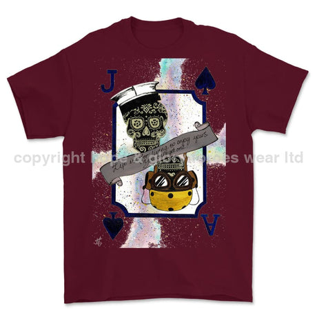 Royal Navy Aircraft Handler Playing Card Art Front Printed T-Shirt - Maroon