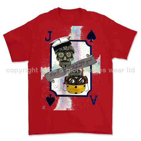 Royal Navy Aircraft Handler Playing Card Art Front Printed T-Shirt - Red