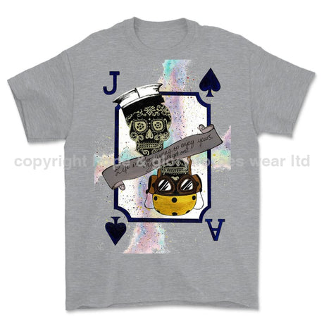 Royal Navy Aircraft Handler Playing Card Art Front Printed T-Shirt - Sports Grey