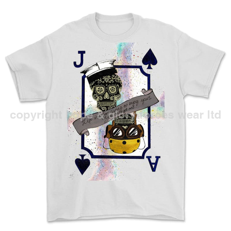 Royal Navy Aircraft Handler Playing Card Art Front Printed T-Shirt - White