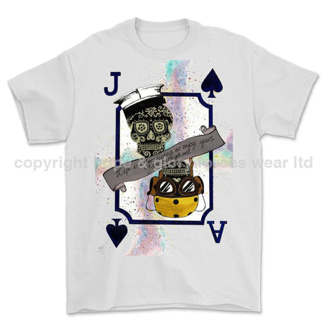 Royal Navy Aircraft Handler Playing Card Art Front Printed T-Shirt - White