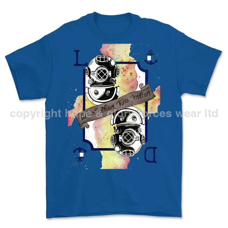 Royal Navy Diver Playing Card Art Front Printed T-Shirt - Blue (alternate view)