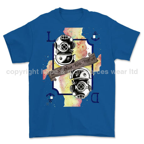Royal Navy Diver Playing Card Art Front Printed T-Shirt - Blue (alternate view)