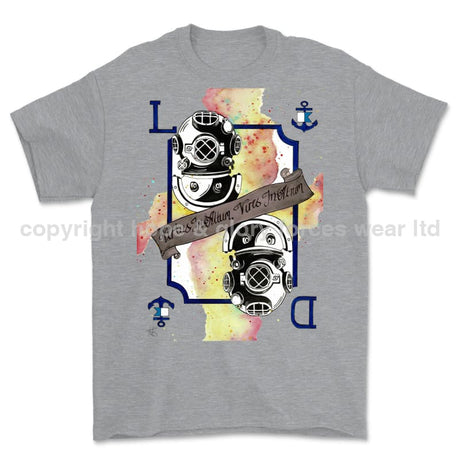 Royal Navy Diver Playing Card Art Front Printed T-Shirt - Sports Grey