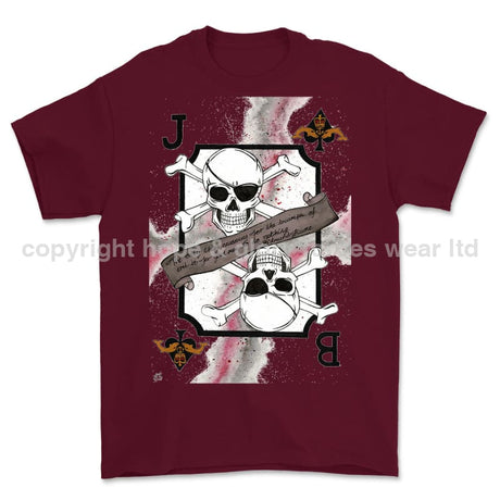 Royal Navy Submariner Playing Card Art Front Printed T-Shirt - Maroon