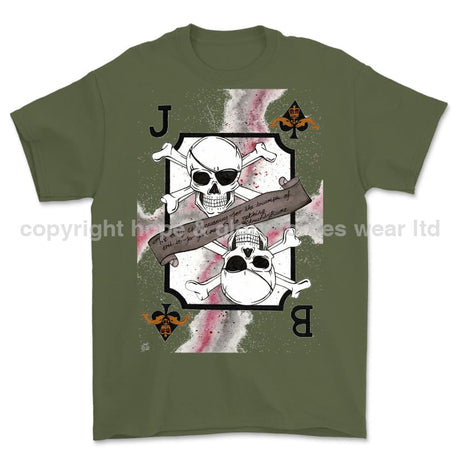 Royal Navy Submariner Playing Card Art Front Printed T-Shirt - Military Green/Olive