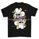 Royal Navy White Mafia Chef Playing Card Art Front Printed T-Shirt - Black