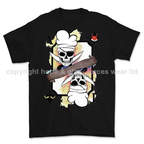 Royal Navy White Mafia Chef Playing Card Art Front Printed T-Shirt - Black