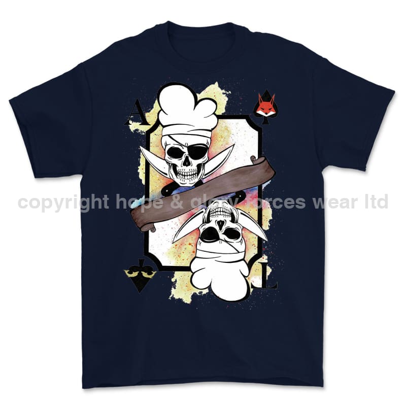 Royal Navy White Mafia Chef Playing Card Art Front Printed T-Shirt - Blue