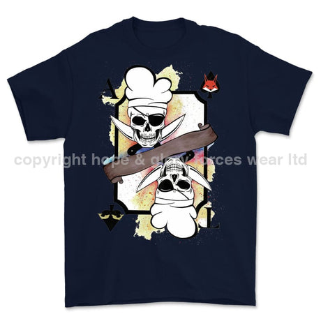 Royal Navy White Mafia Chef Playing Card Art Front Printed T-Shirt - Blue