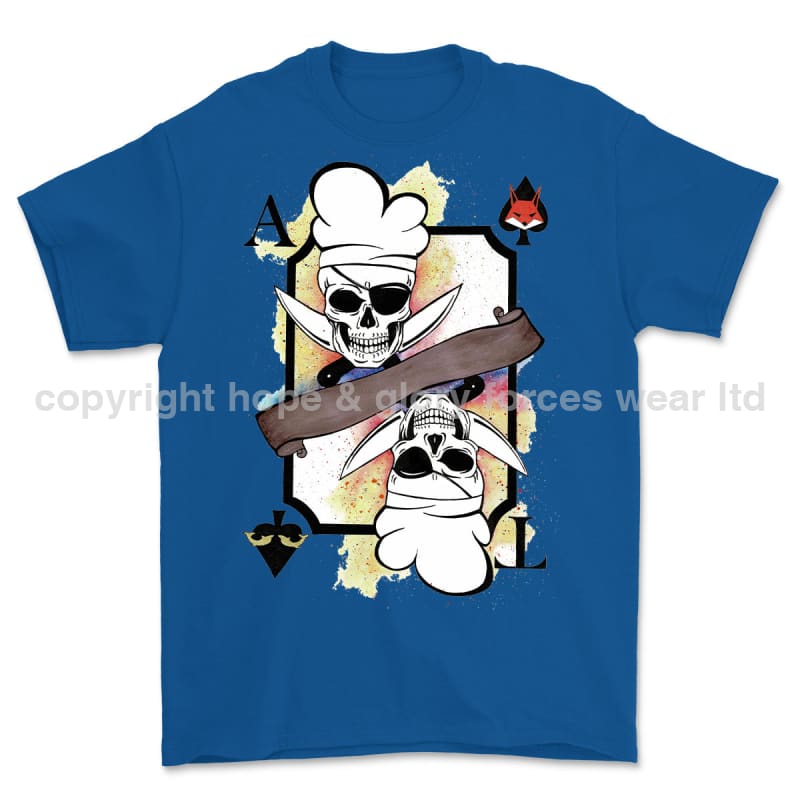 Royal Navy White Mafia Chef Playing Card Art Front Printed T-Shirt - Blue (alternate view)