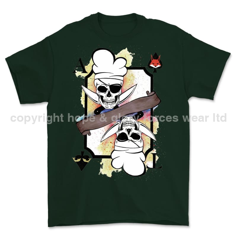 Royal Navy White Mafia Chef Playing Card Art Front Printed T-Shirt - Commando Green