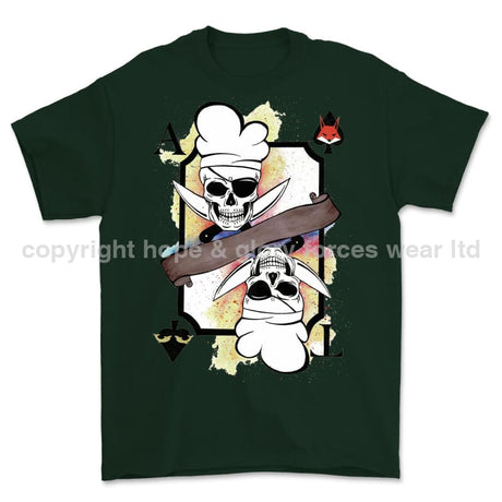 Royal Navy White Mafia Chef Playing Card Art Front Printed T-Shirt - Commando Green