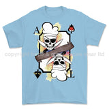 Royal Navy White Mafia Chef Playing Card Art Front Printed T-Shirt - Light Blue