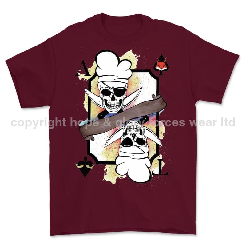 Royal Navy White Mafia Chef Playing Card Art Front Printed T-Shirt - Maroon