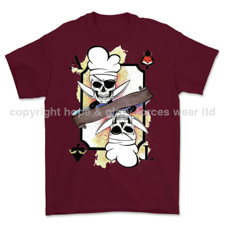 Royal Navy White Mafia Chef Playing Card Art Front Printed T-Shirt - Maroon