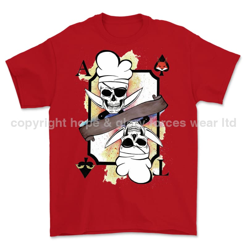 Royal Navy White Mafia Chef Playing Card Art Front Printed T-Shirt - Red