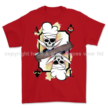 Royal Navy White Mafia Chef Playing Card Art Front Printed T-Shirt - Red