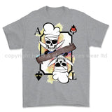 Royal Navy White Mafia Chef Playing Card Art Front Printed T-Shirt - Sports Grey