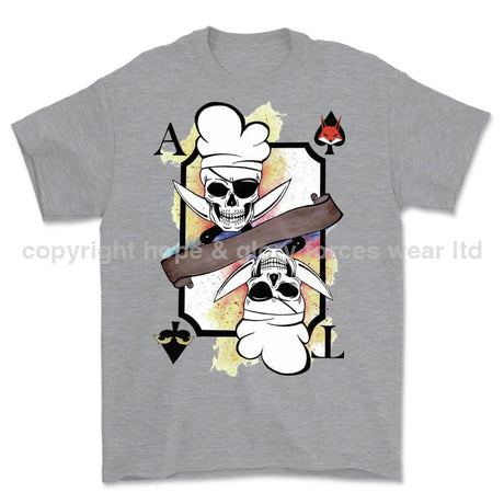 Royal Navy White Mafia Chef Playing Card Art Front Printed T-Shirt - Sports Grey